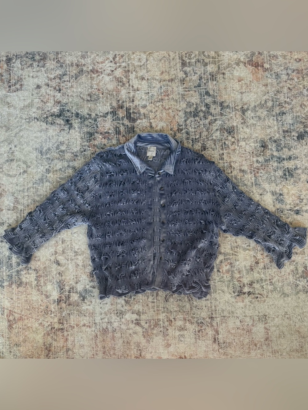 Maeve Light Blue Velvet Button-Front Shirt